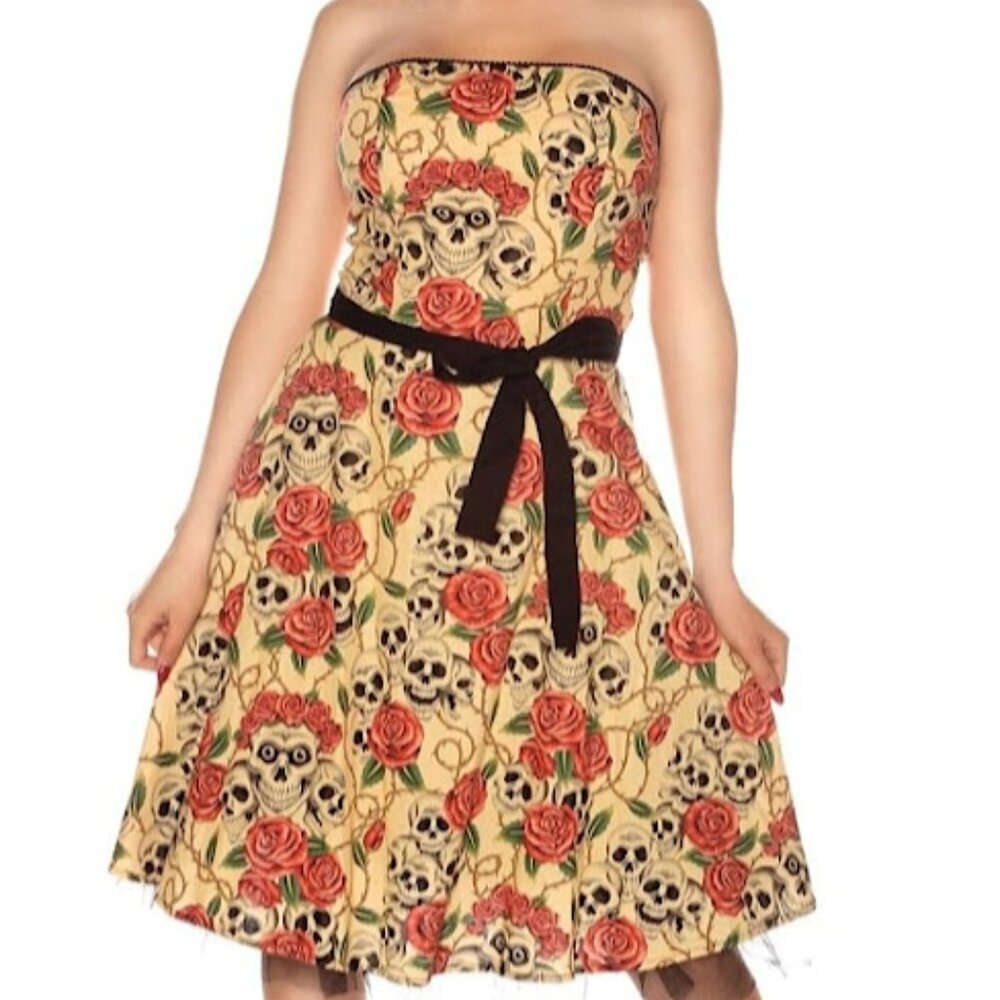 Folter Strapless Forever Yours Dress in Skull Rose Tattoo